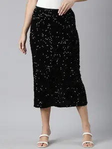 SHOWOFF Sequin Embellished Straight Midi Skirt