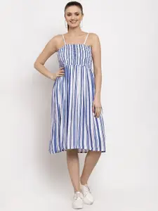 Miaz Lifestyle Striped Pleated Cotton Fit & Flare Midi Dress