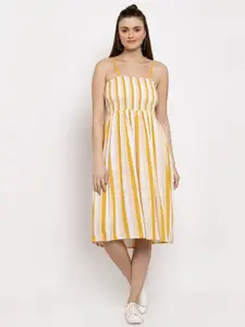 Miaz Lifestyle Striped Pleated Cotton Fit & Flare Dress