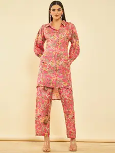 Soch Floral Printed Shirt Collar Neck Top & Flared Trouser