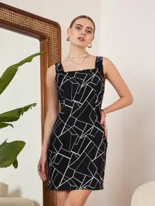 Berrylush Black Geometric Printed Sheath Dress