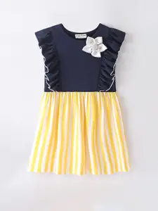 CrayonFlakes Girls Striped Flutter Sleeve Cotton Fit & Flare Dress