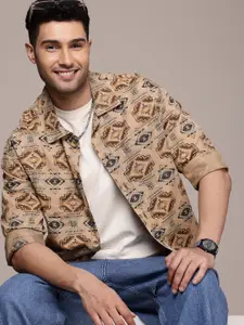 WROGN Men Aztec Print Pure Cotton Oversized Casual Shirt