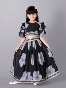 BAESD Girls Printed Flared Sleeves Silk & Georgette Ready to Wear Lehenga With Blouse