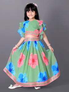 BAESD Girls Printed Flared Sleeves Silk & Georgette Ready to Wear Lehenga With Blouse