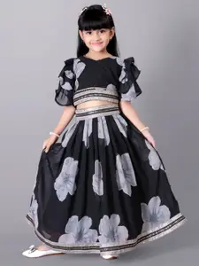 BAESD Girls Printed Flared Sleeves Silk & Georgette Ready to Wear Lehenga With Blouse