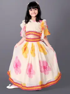 BAESD Girls Printed Flared Sleeves Silk & Georgette Ready to Wear Lehenga With Blouse