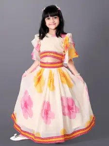 BAESD Girls Printed Flared Sleeves Silk & Georgette Ready to Wear Lehenga With Blouse