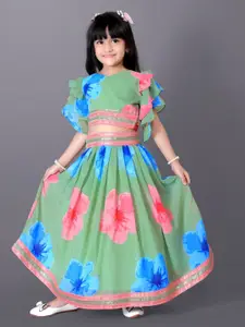 BAESD Girls Printed Flared Sleeves Silk & Georgette Ready to Wear Lehenga With Blouse