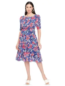 BAESD Floral Print Ruffled Chiffon Fit & Flare Dress