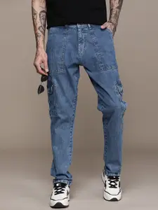 WROGN Men Mid-Rise Heavy Fade Stretchable Cargo Jeans