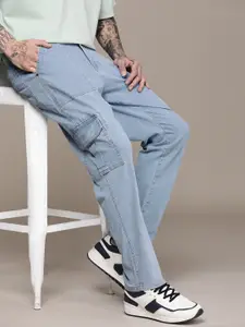 WROGN Men Mid-Rise Light Fade Stretchable Cargo Jeans