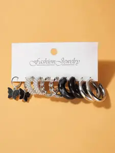 KARATCART Set of 5 Silver-Plated Circular Hoop Earrings