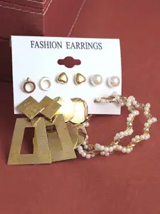 KARATCART Set Of 6 Gold-Plated Beaded Contemporary Hoop Drop & Studs Earrings