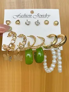 KARATCART Set Of 9 Gold Plated Circular Hoop Earrings