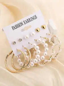 KARATCART Set Of 6 Gold Plated Circular Stud Earrings