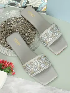 Anouk Embroidered Open Toe Flats