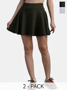 N-Gal Pack Of 2 Stretchable Flared Skater Short Mini Skirt