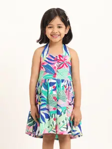 Campana Girls Sleeveless Knee Length Fit and Flare Printed Viscose Rayon Dress
