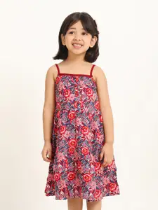 Campana Girls Sleeveless Below Knee Length Empire Printed Viscose Rayon Dress