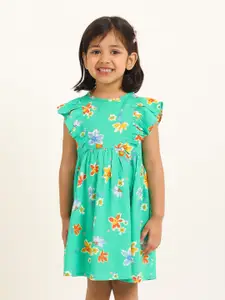Campana Girls Short Sleeves Knee Length Fit and Flare Printed Viscose Rayon Dress