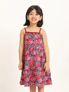 Campana Girls Sleeveless Below Knee Length Empire Printed Viscose Rayon Dress
