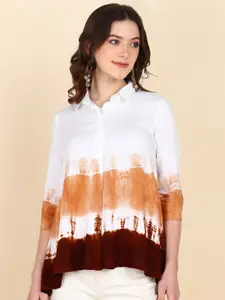 Maaesa Relaxed Abstract Printed Spread Collar Long Sleeves Opaque Casual Shirt