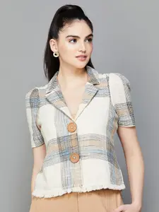 CODE by Lifestyle Checked Cotton Button Shrug