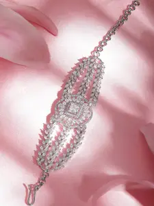 Rubans Women Brass Cubic Zirconia Rhodium-Plated Wraparound Bracelet