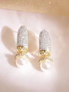Rubans 22K Gold-Plated Teardrop Shaped Cubic Zirconia Drop Earrings