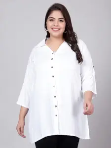 Indietoga Plus Size Classic Spread Collar Longline Casual Shirt