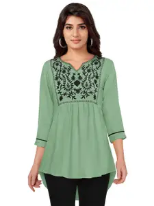 SANJANA  SILK Floral Embroidered Gathered Detail A-Line Top