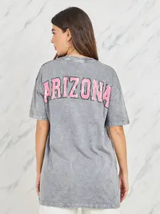 Styli Women Oversized Acid Wash City Print Drop Shoulder Longline T-Shirt