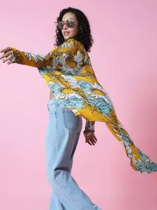 SHOWOFF Floral Printed Acrylic Longline Shrug