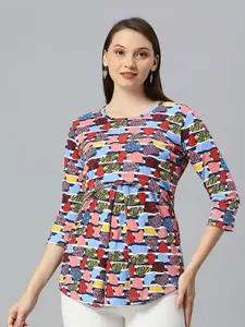 True Shape Abstract Printed Gathered or Pleated Cotton Maternity Top