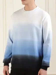Karl Lagerfeld Ombre Printed Round Neck Long Sleeves Cotton Pullover Sweatshirt
