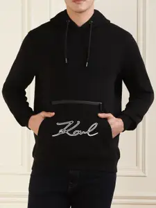 Karl Lagerfeld Typography Printed Hooded Long Sleeves Cotton Pullover Sweatshirt