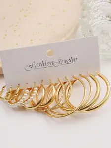 Bohey by KARATCART Set Of 6 Gold-Plated Contemporary Hoop Earrings