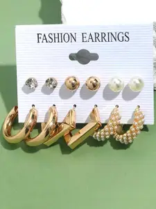 Bohey by KARATCART Gold Plated Set Of 6 Contemporary Studs & Hoop Earrings