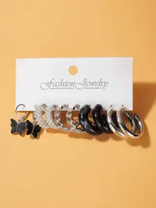 Bohey by KARATCART Silver Plated Set Of 5 Contemporary Hoop Earrings