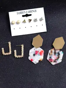 Bohey by KARATCART Set of 5 Gold-Plated Contemporary Studs & Drop Earrings