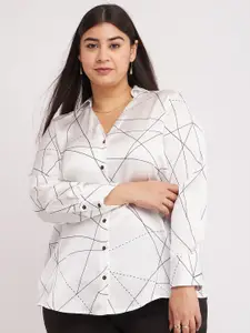 FableStreet X Plus Size Geometric Printed Spread Collar Formal Shirt