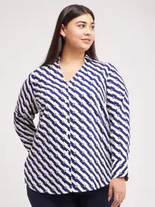 FableStreet X Plus Size Vertical Striped Formal Shirt