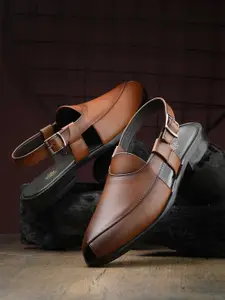 House of Pataudi Men Leather Shoe-Style Sandals