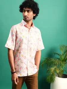 Sangria Classic Abstract Printed Spread Collar Casual Shirt