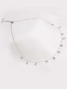 STERLYN Rhodium-Plated CZ Studded Drop Necklace