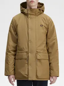 Fred Perry Men Longline Padded Jacket with Patchwork