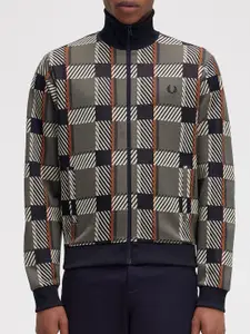 Fred Perry Men Checked Longline Tailored Jacket with Patchwork