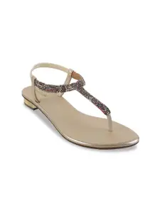Metro Embellished Open Toe T-Strap Flats