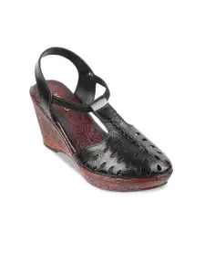 Metro Leather Wedge Pumps with Buckles